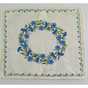 Vintage Froso Handtryck AB Square Cloth Blue Daisy Wreath